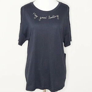 NWT Carbon Copy Black Hey Good Looking Graphic Embroidered Tee M